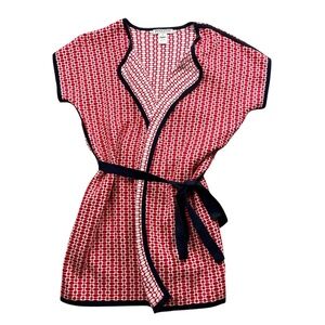 Pendleton Wrap Cardigan Medium Petite 100% Cotton Cap Sleeve Red‎ White Blue